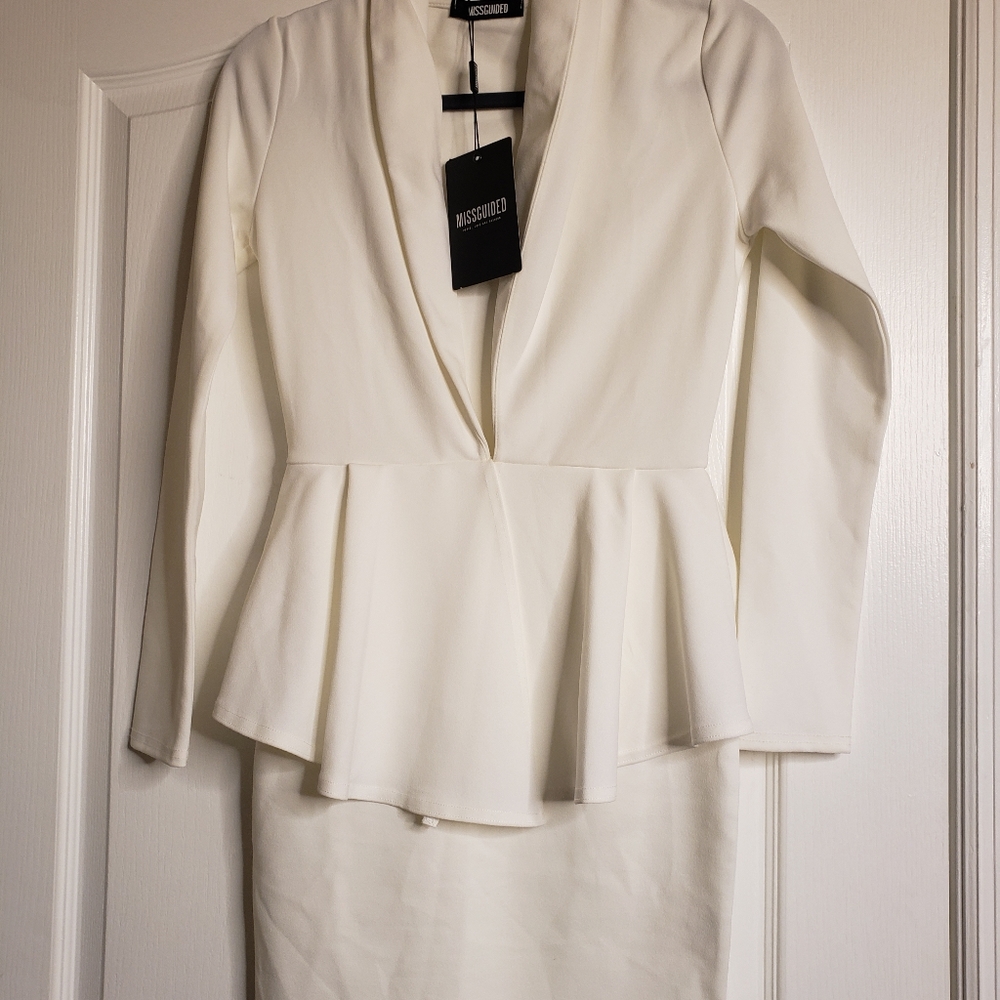 NWT Missguided Peplum White Dress Sz4